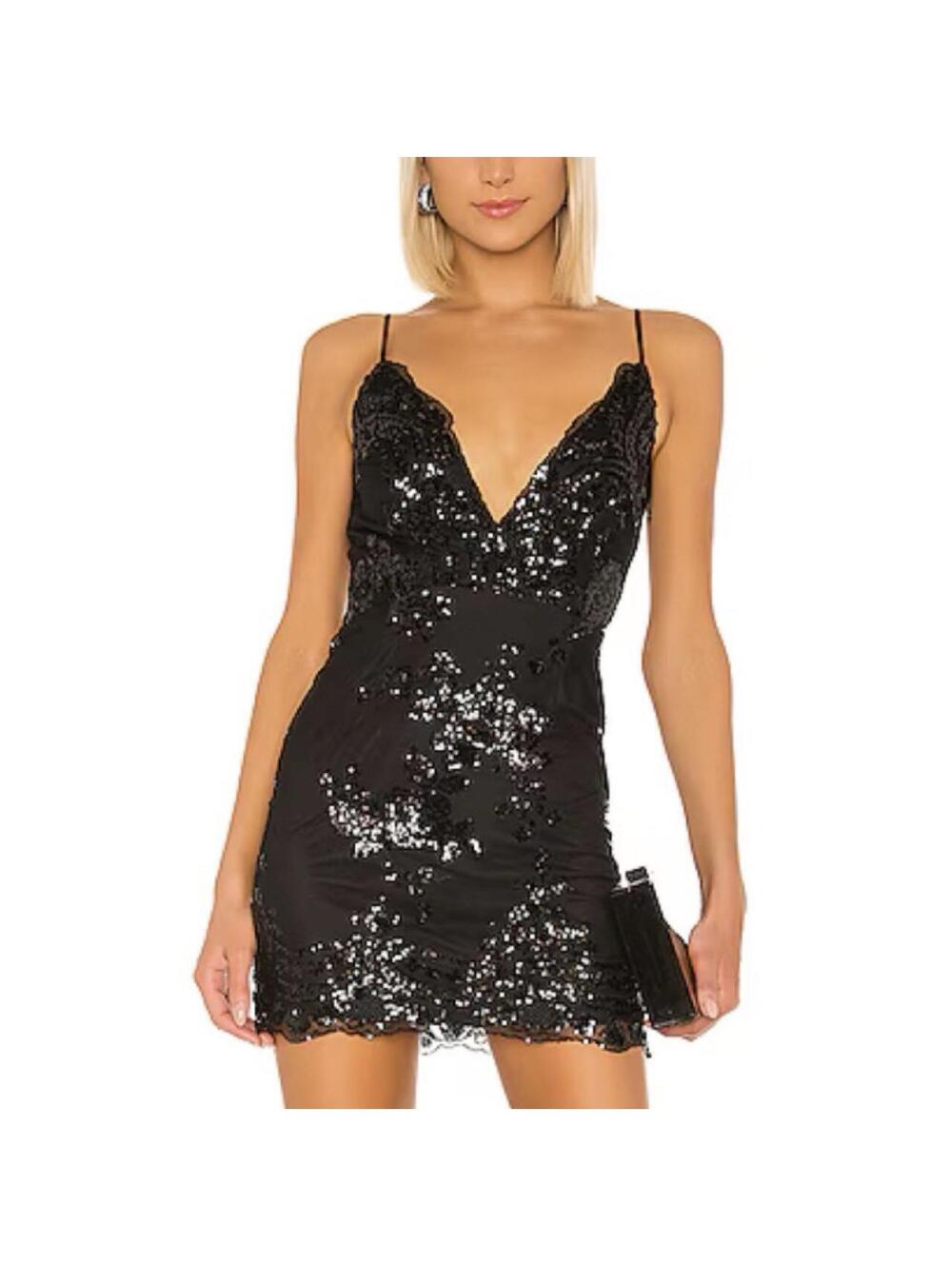 Superdown Abigal Mini Dress in Black sequin Size L party club wear cocktail
